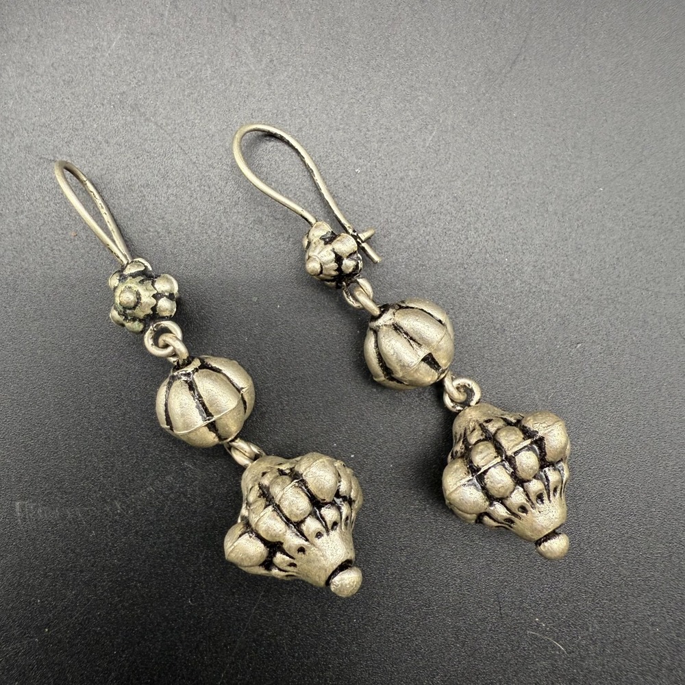Vintage Neusilber Dangle Earrings Handmade Tribal Ethnic Design Drop Style